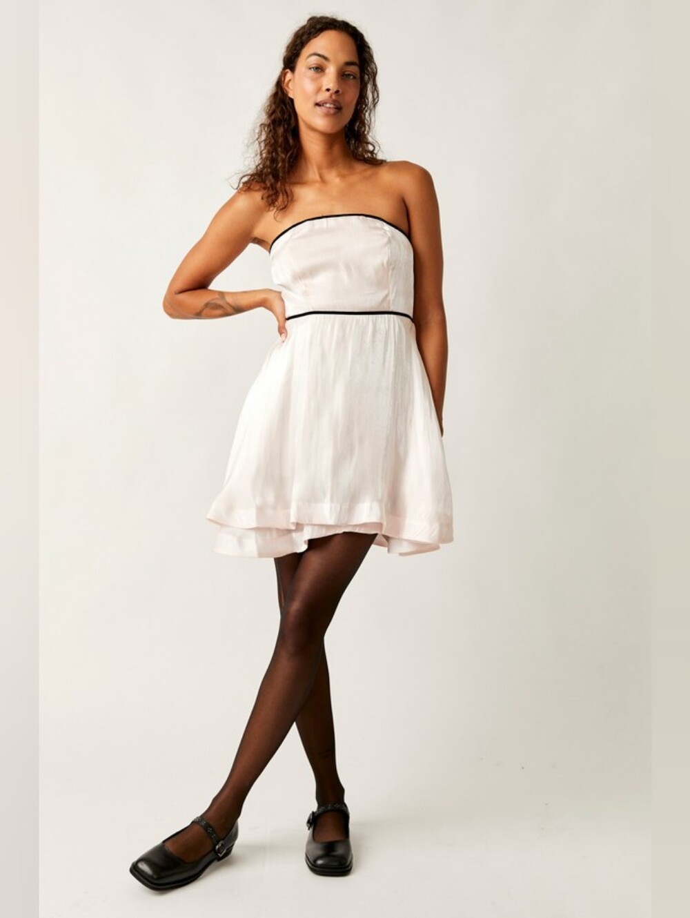 Free People Daisy Pink Strapless Babydoll Mini Dress Velvet Trim Size S Party